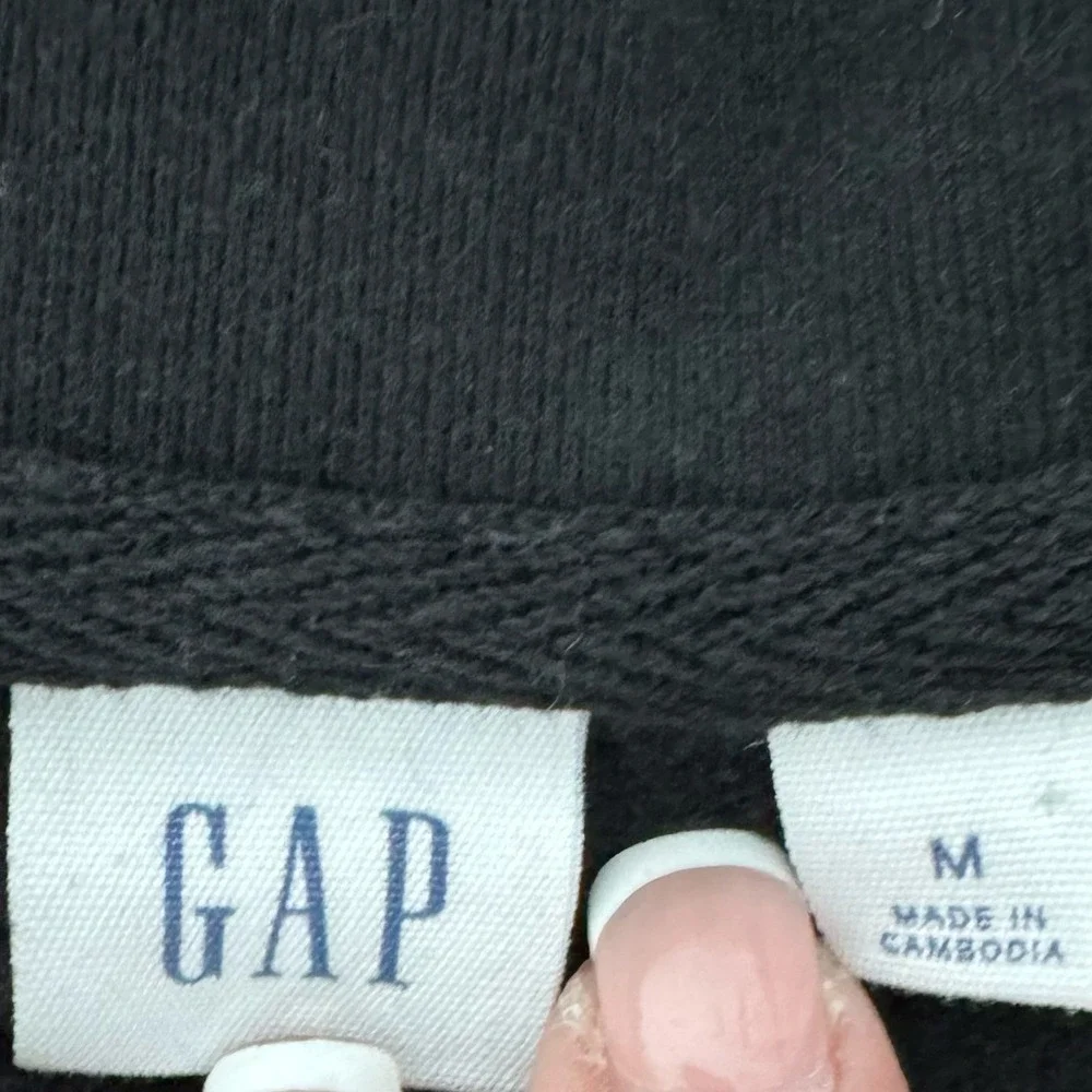 Gap Sweatshirt Women Medium Black V-Neck Side Slit Fleece Lined Pullover‎ Top